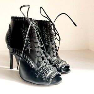 Jason Wu Black Corset Whipstitch Detail Peep Toe High Heel  Booties 37